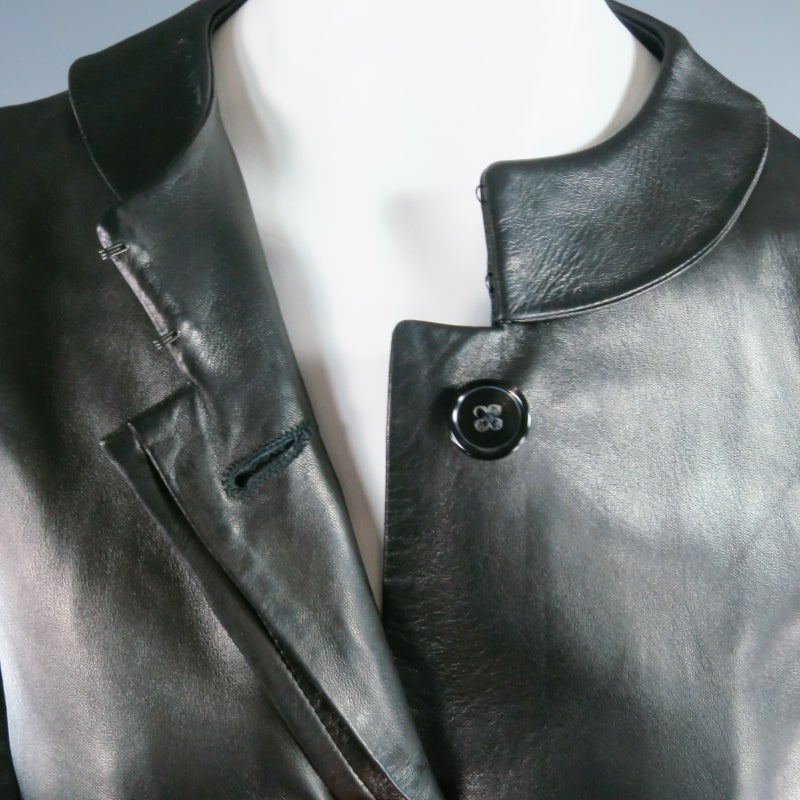 Women's JIL SANDER Size XS Black Cuir Boiled Leather Band Collar Mod Coat