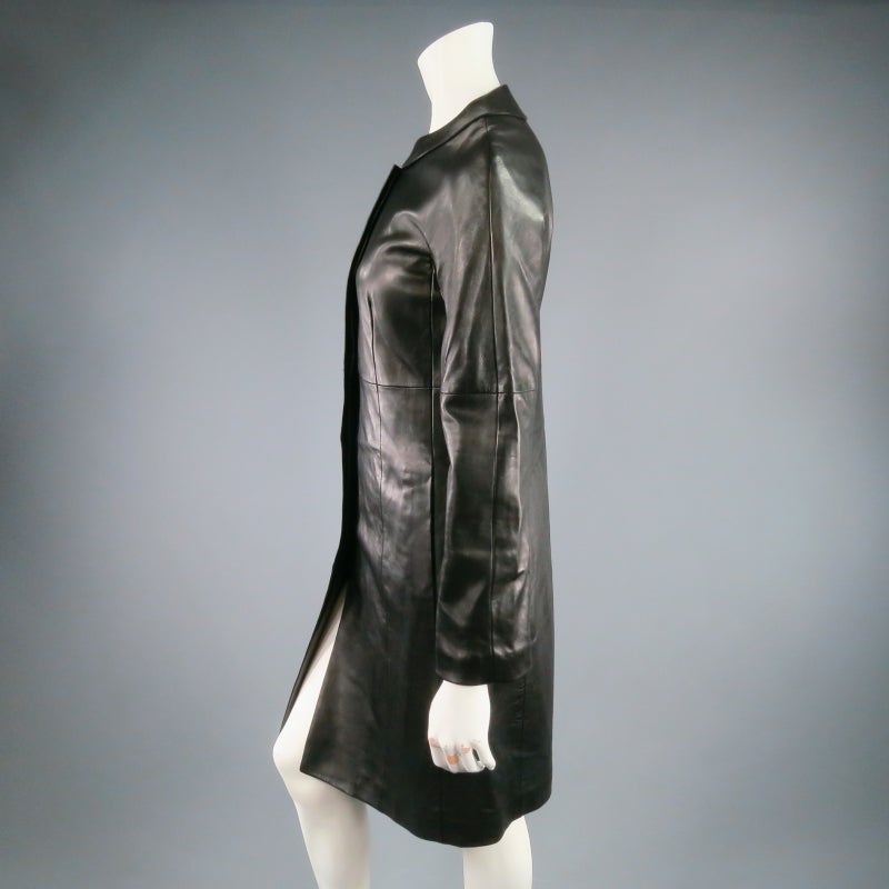 JIL SANDER Size XS Black Cuir Boiled Leather Band Collar Mod Coat In Excellent Condition In San Francisco, CA