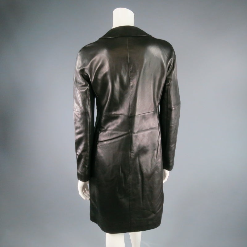 JIL SANDER Size XS Black Cuir Boiled Leather Band Collar Mod Coat 2