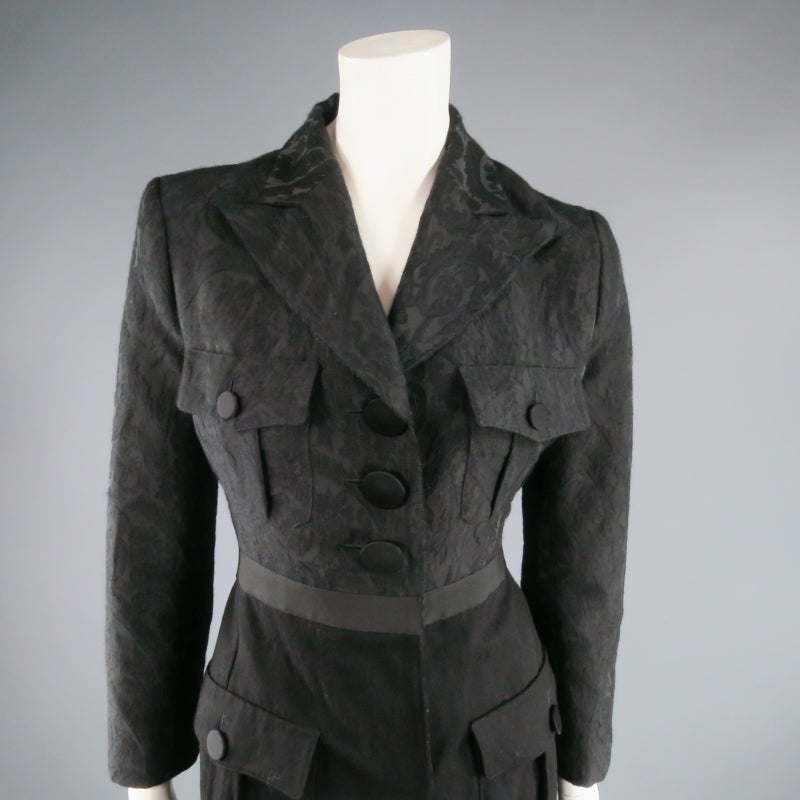 LANVIN Size XS Black Brocade Wool Peak Lapel Military Coat In Excellent Condition In San Francisco, CA