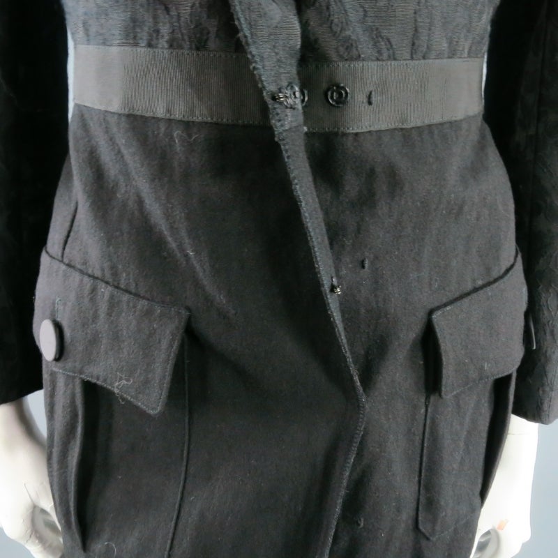 Women's LANVIN Size XS Black Brocade Wool Peak Lapel Military Coat