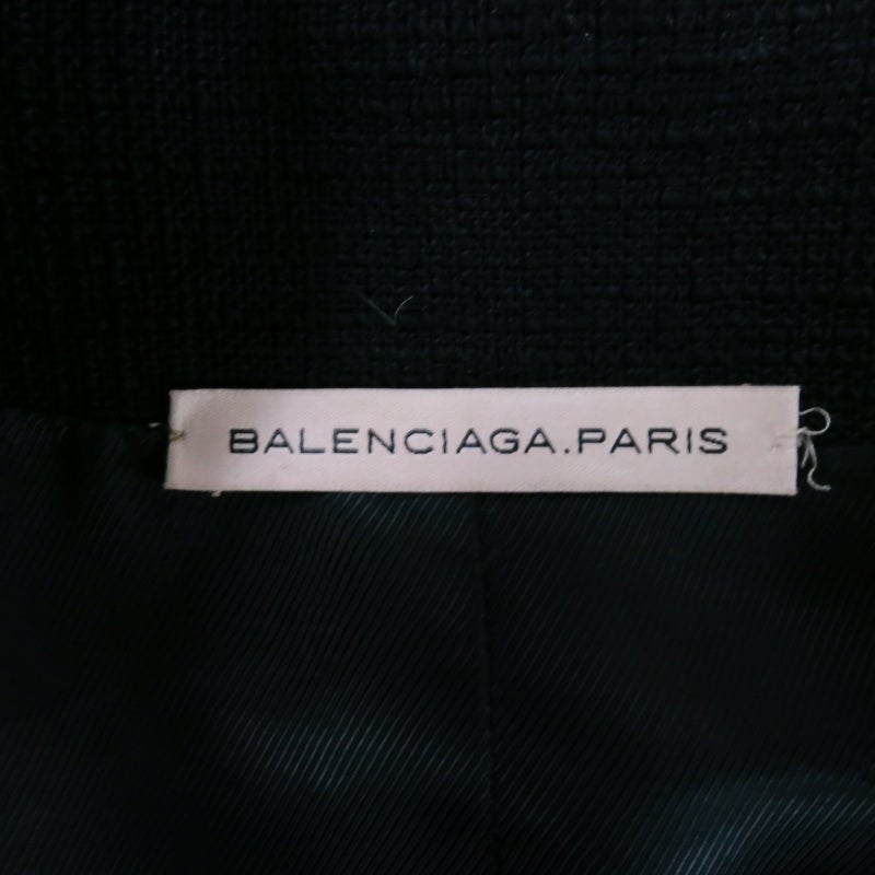 BALENCIAGA Sz 8 Black Wool Quilted Lamb Skin & Denim Lapel Coat F/W 2005 6