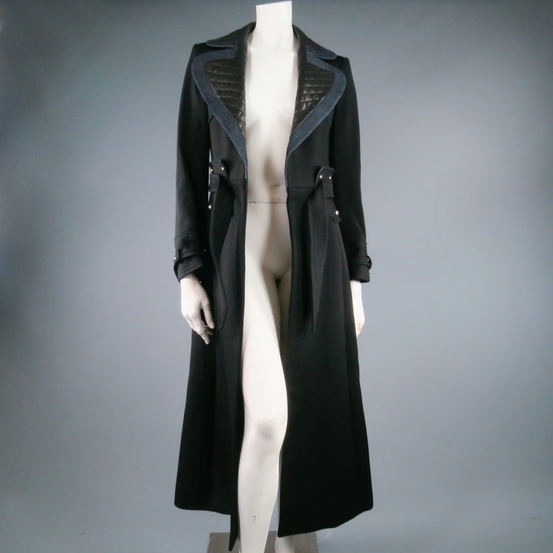 BALENCIAGA Sz 8 Black Wool Quilted Lamb Skin & Denim Lapel Coat F/W 2005 1