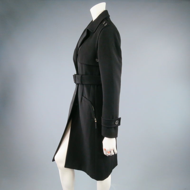 Women's PRADA Size XS Black Wool Blend Trenchcoat