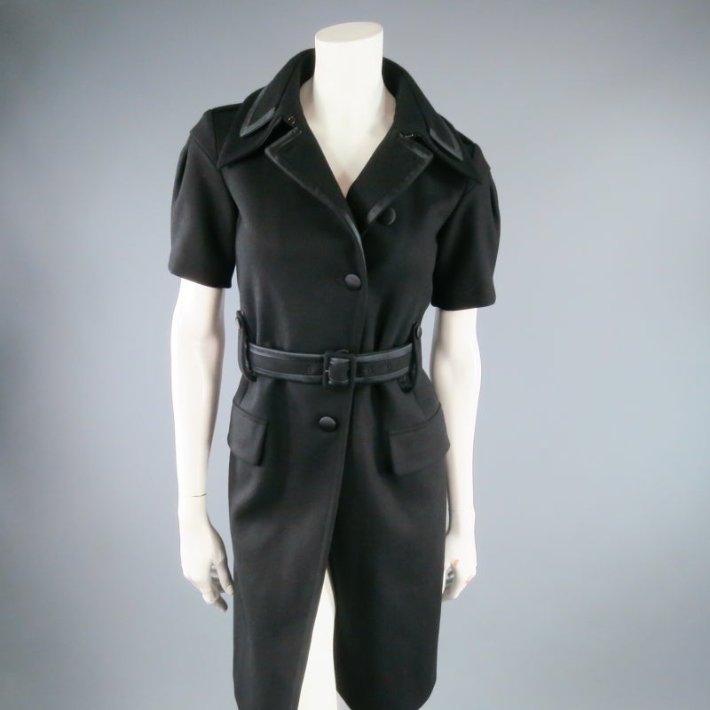 MIU MIU Size XS Black Wool Short Sleeve Double Collar Coat In Excellent Condition In San Francisco, CA