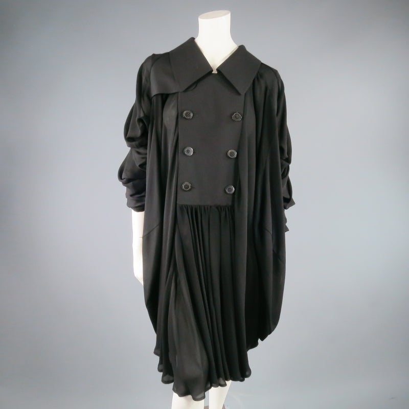 COMME des GARCONS Size M Black Wool & Chiffoon Draped Tranch Coat Dress In New Condition In San Francisco, CA