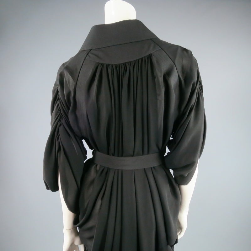 COMME des GARCONS Size M Black Wool & Chiffoon Draped Tranch Coat Dress 3