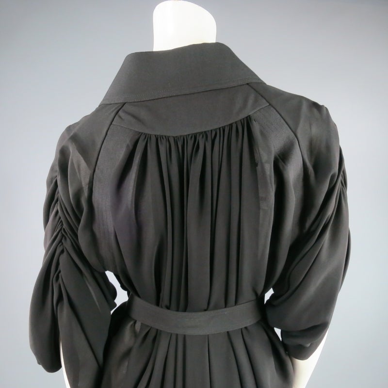 COMME des GARCONS Size M Black Wool & Chiffoon Draped Tranch Coat Dress 4