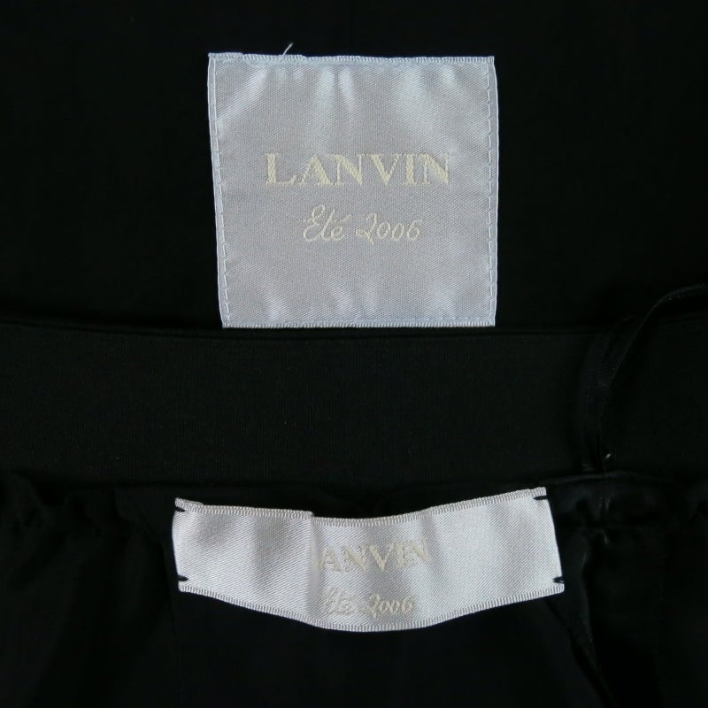 LANVIN Size 6 Black Textured Satin 2 PC Skirt Suit W/ Peak Lapel 6