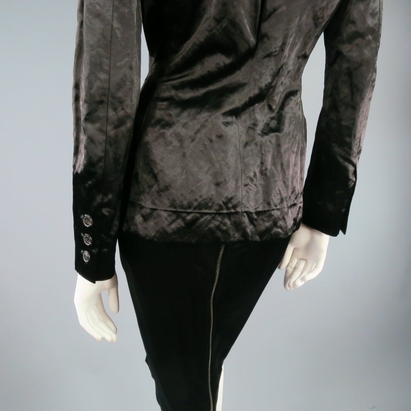 LANVIN Size 6 Black Textured Satin 2 PC Skirt Suit W/ Peak Lapel 5