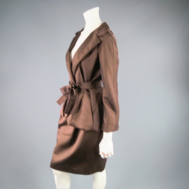 Women's LANVIN Size 8 Copper/Black Satin Skirt Suit