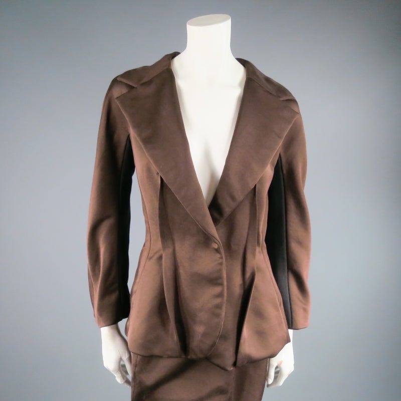 LANVIN Size 8 Copper/Black Satin Skirt Suit 5