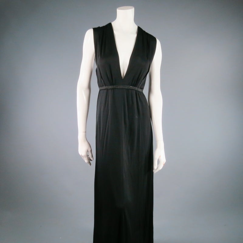 Women's MARC JACOBS Size 4 Black Rayon Metallic Stitch Maxi Dress Gown