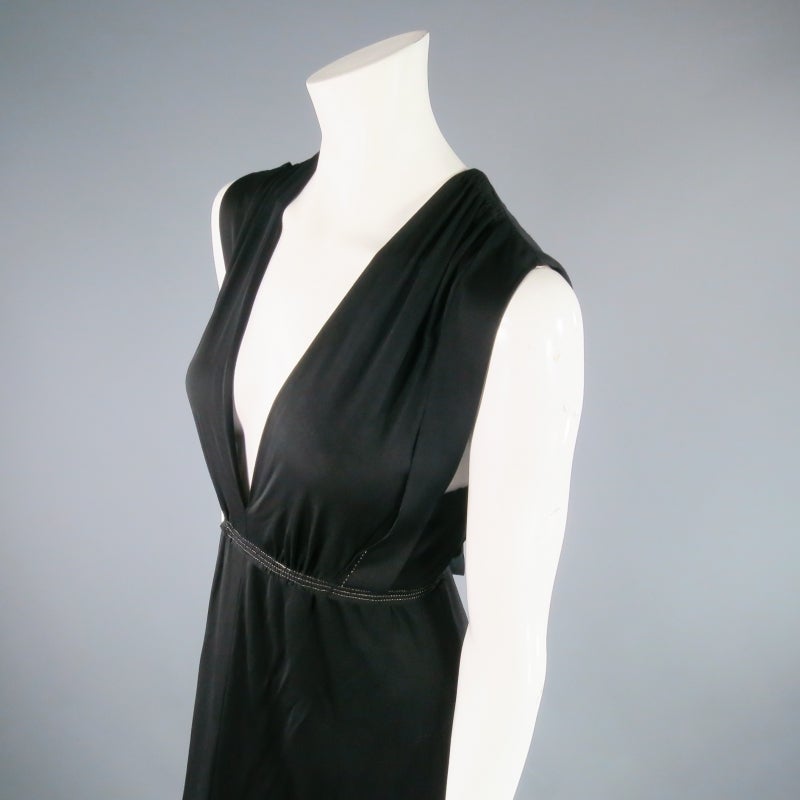 MARC JACOBS Size 4 Black Rayon Metallic Stitch Maxi Dress Gown 2