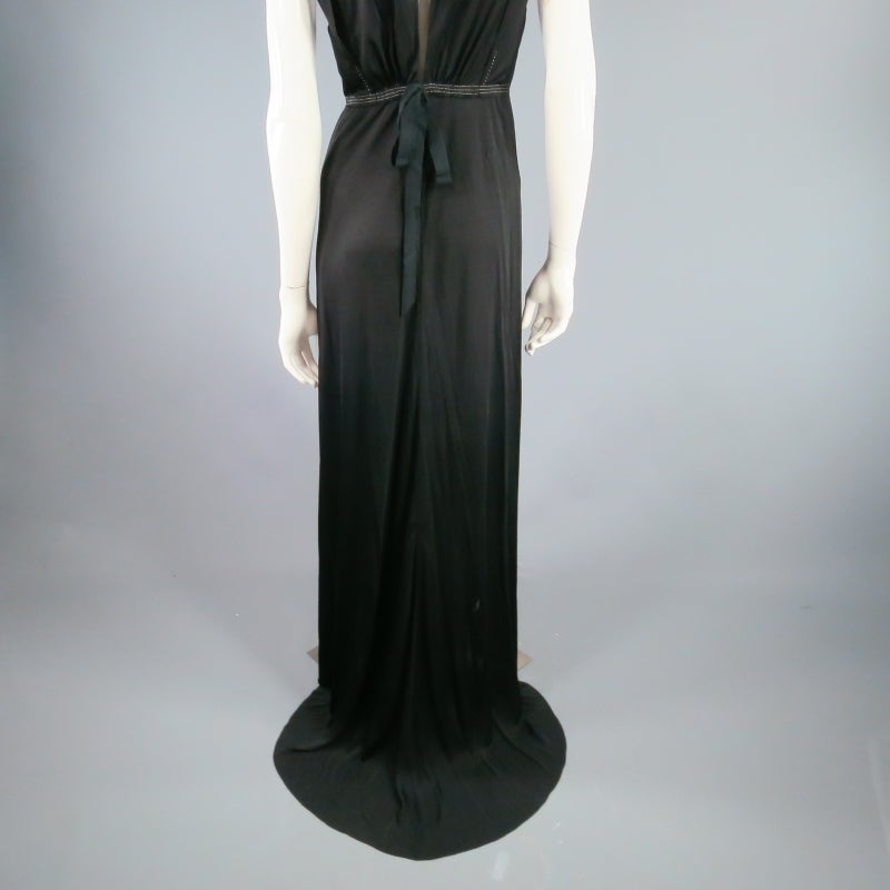 MARC JACOBS Size 4 Black Rayon Metallic Stitch Maxi Dress Gown 3