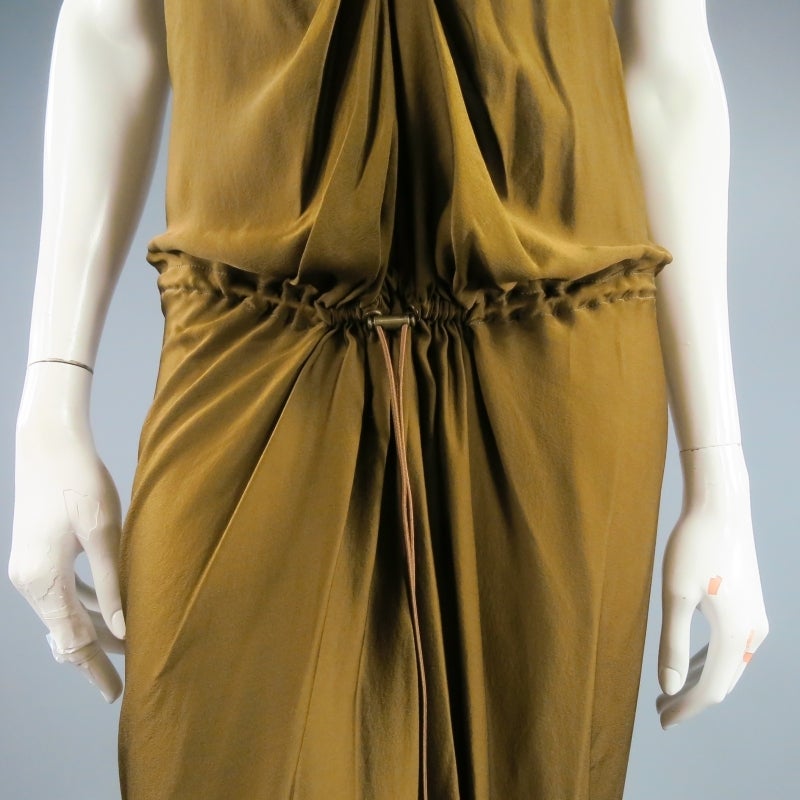Brown LANVIN Size 6 Gold / Black Silk Drawstring Dress