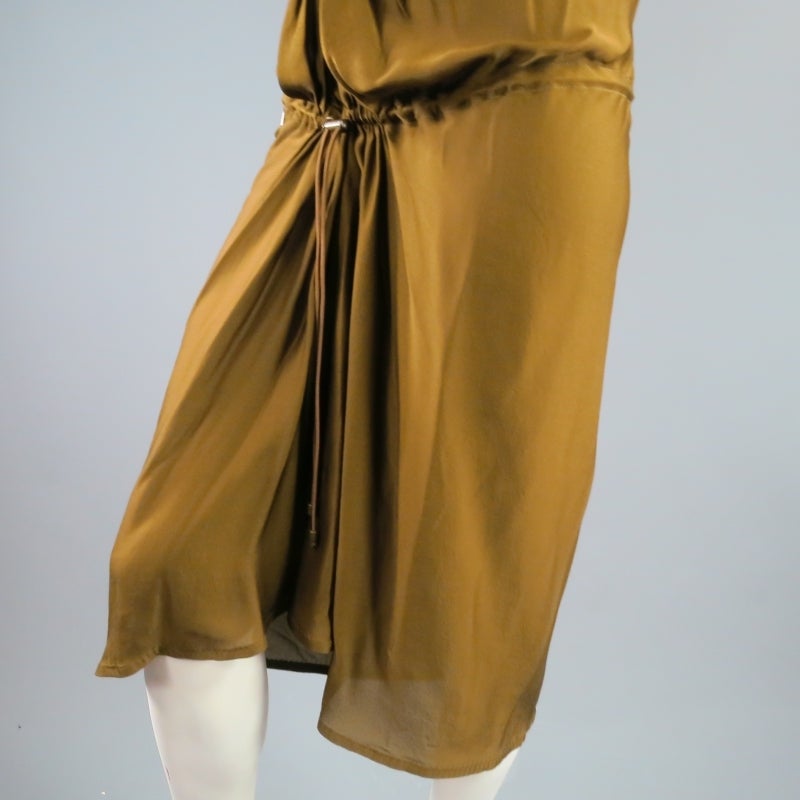 LANVIN Size 6 Gold / Black Silk Drawstring Dress In Excellent Condition In San Francisco, CA