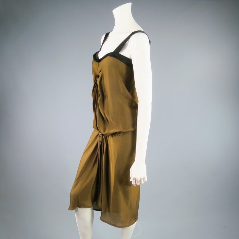 Women's LANVIN Size 6 Gold / Black Silk Drawstring Dress