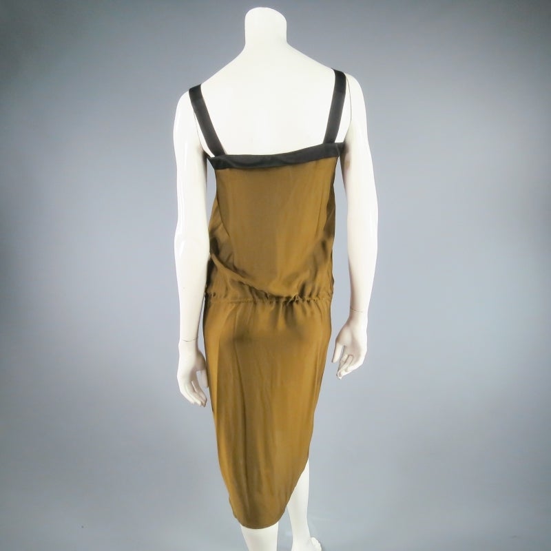 LANVIN Size 6 Gold / Black Silk Drawstring Dress 2