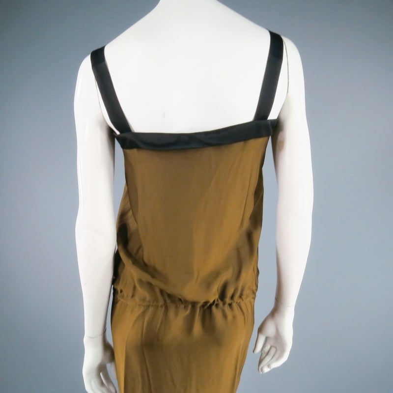 LANVIN Size 6 Gold / Black Silk Drawstring Dress 1