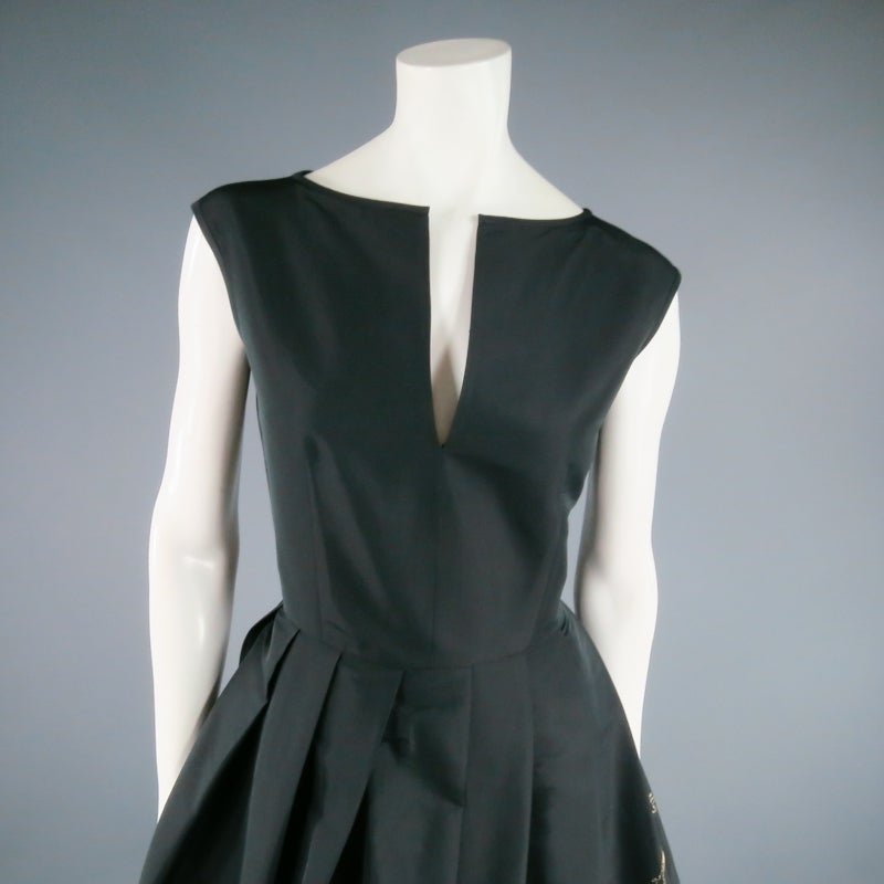 BARBARA TFANK Size 8 Black Pleated A line Skirt Embellished Cocktail Dress