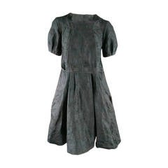 MARNI Size 6 Black Geometric Textured Puff Sleeve Bow Dress