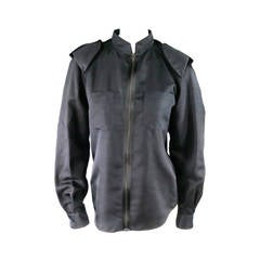 LANVIN Size 6 Black Silk Zip SHoulder Pad Jacket 3