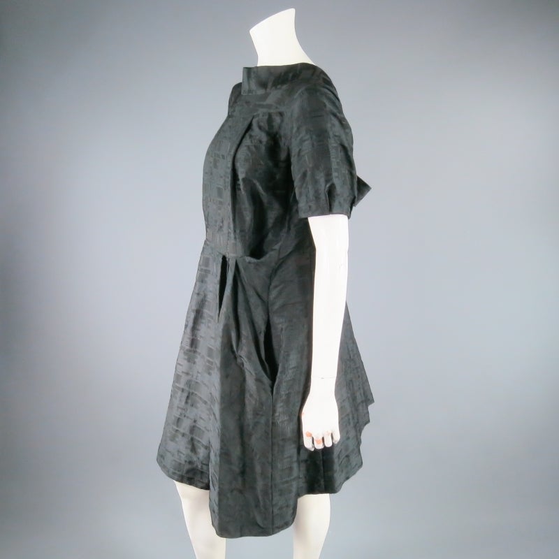 MARNI Size 6 Black Geometric Textured Puff Sleeve Bow Dress 2