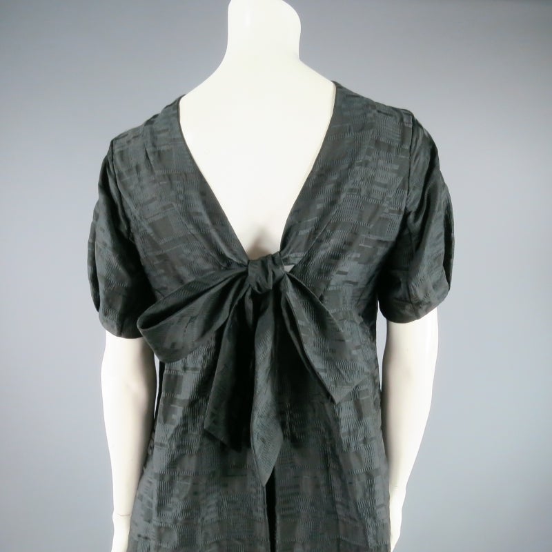 Women's MARNI Size 6 Black Geometric Textured Puff Sleeve Bow Dress
