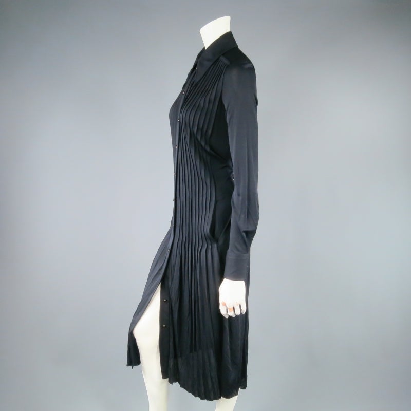 MARC JACOBS Size 4 Charcoal Collar Pleated Shirt Dress FW 2007 In Excellent Condition In San Francisco, CA