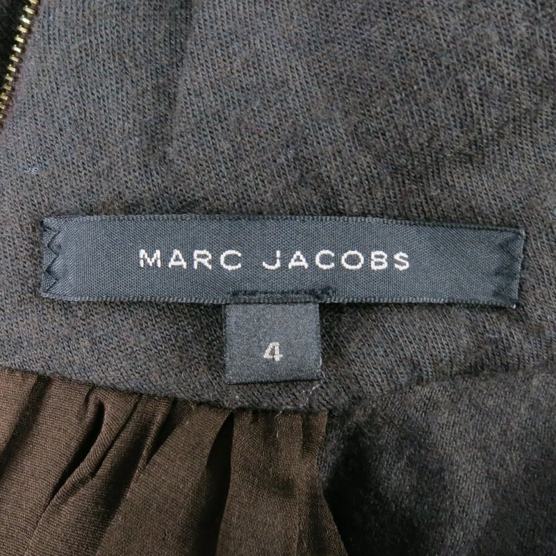 MARC JACOBS Size 4 Brown Stretch Wool Puff Sleeve Draped Neck Dress 5