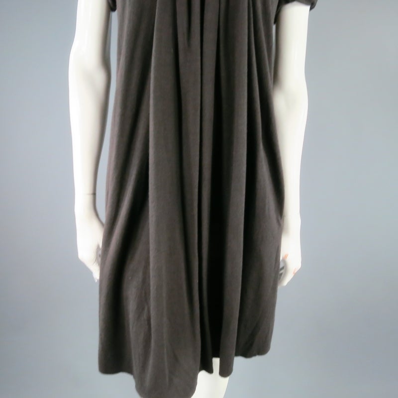 MARC JACOBS Size 4 Brown Stretch Wool Puff Sleeve Draped Neck Dress In Excellent Condition In San Francisco, CA