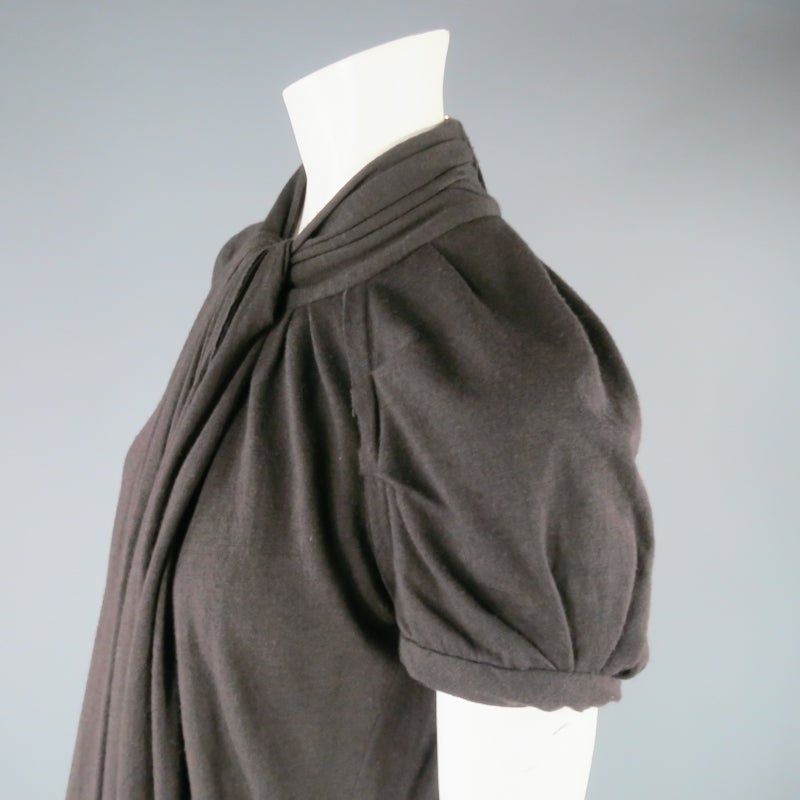 Black MARC JACOBS Size 4 Brown Stretch Wool Puff Sleeve Draped Neck Dress
