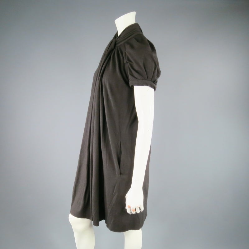 MARC JACOBS Size 4 Brown Stretch Wool Puff Sleeve Draped Neck Dress 2