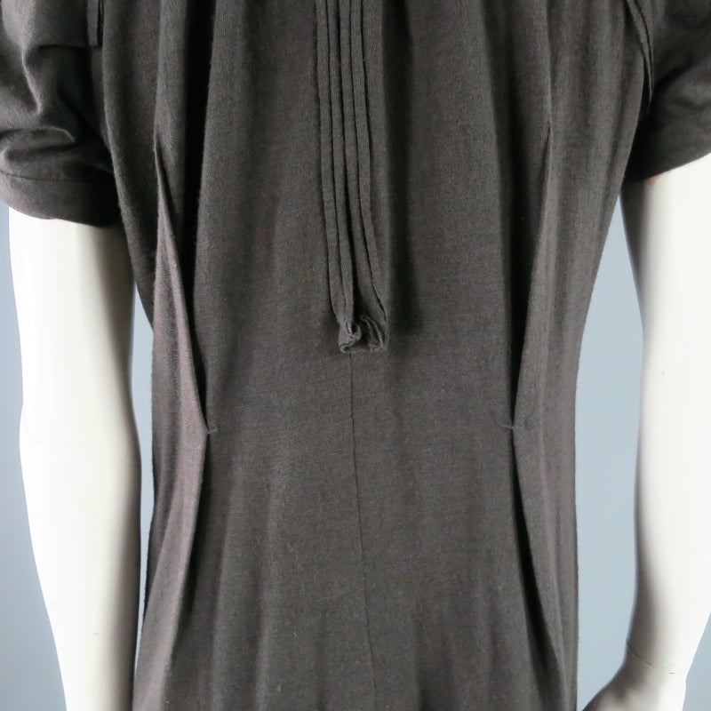 MARC JACOBS Size 4 Brown Stretch Wool Puff Sleeve Draped Neck Dress 4