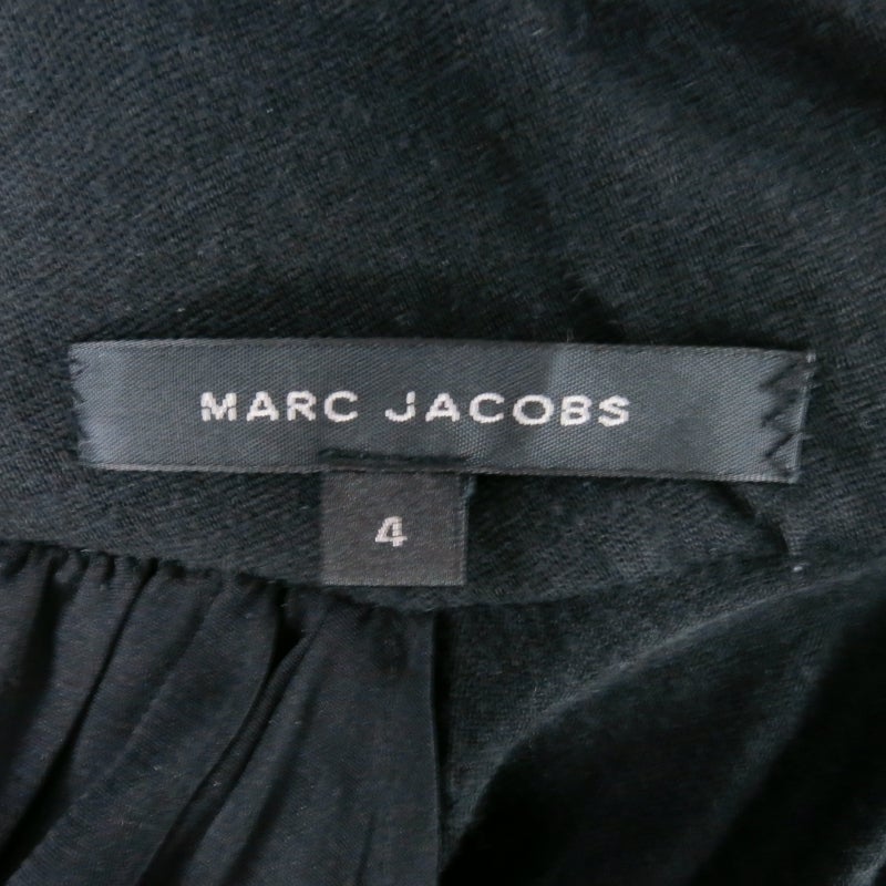 MARC JACOBS Size 4 Black Stretch Wool Puff Sleeve Draped Neck Dress 5