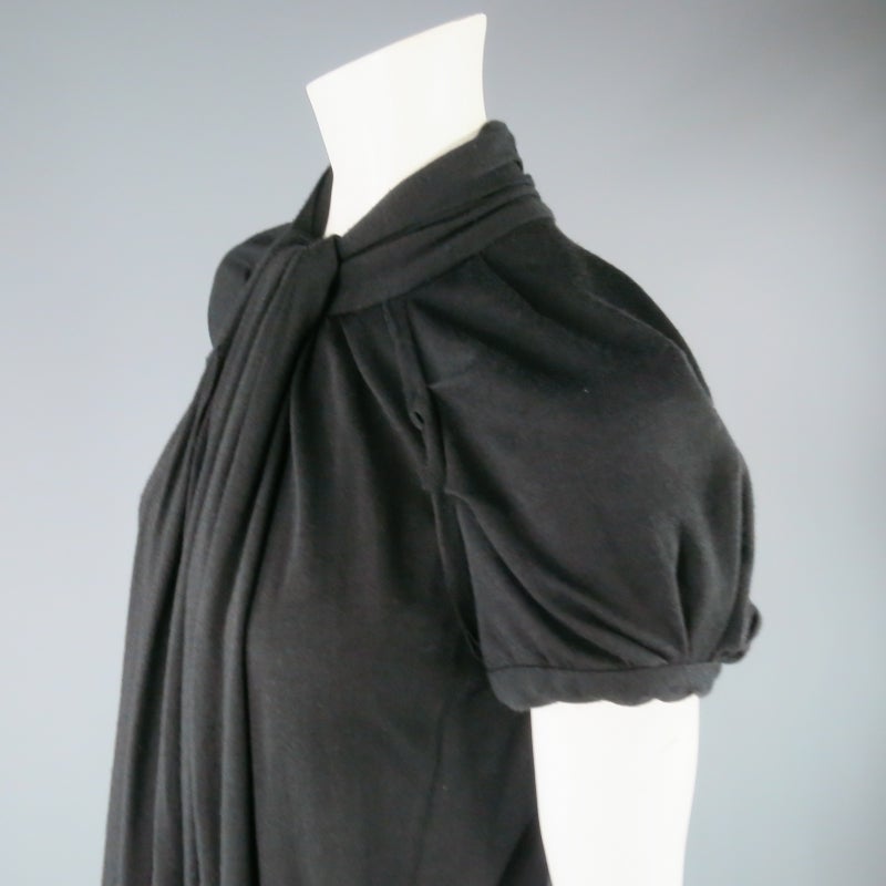 MARC JACOBS Size 4 Black Stretch Wool Puff Sleeve Draped Neck Dress In Excellent Condition In San Francisco, CA