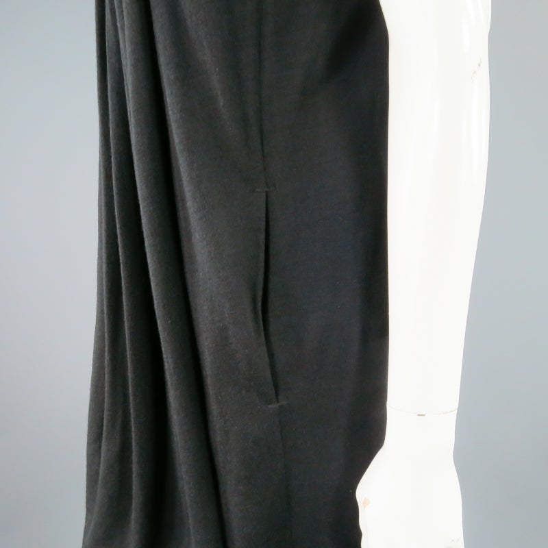 MARC JACOBS Size 4 Black Stretch Wool Puff Sleeve Draped Neck Dress 1