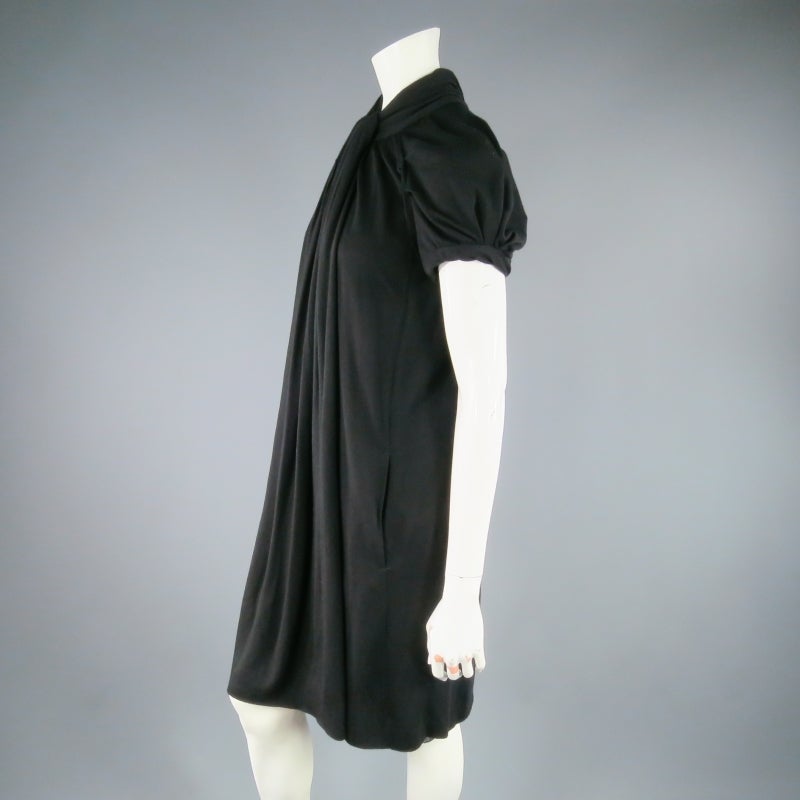 Women's MARC JACOBS Size 4 Black Stretch Wool Puff Sleeve Draped Neck Dress