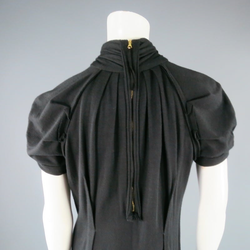 MARC JACOBS Size 4 Black Stretch Wool Puff Sleeve Draped Neck Dress 3