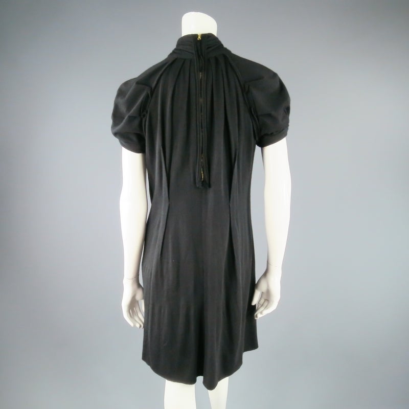 MARC JACOBS Size 4 Black Stretch Wool Puff Sleeve Draped Neck Dress 2