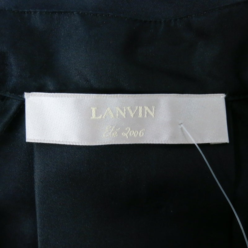 LANVIN Size 6 Black Silk Zip SHoulder Pad Jacket 3