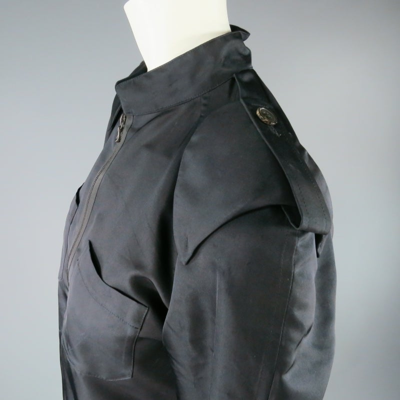 Women's LANVIN Size 6 Black Silk Zip SHoulder Pad Jacket