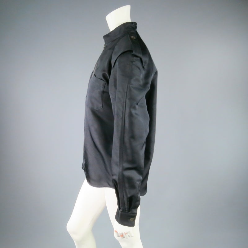 LANVIN Size 6 Black Silk Zip SHoulder Pad Jacket 2