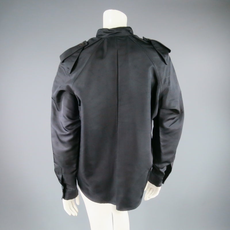 LANVIN Size 6 Black Silk Zip SHoulder Pad Jacket 1