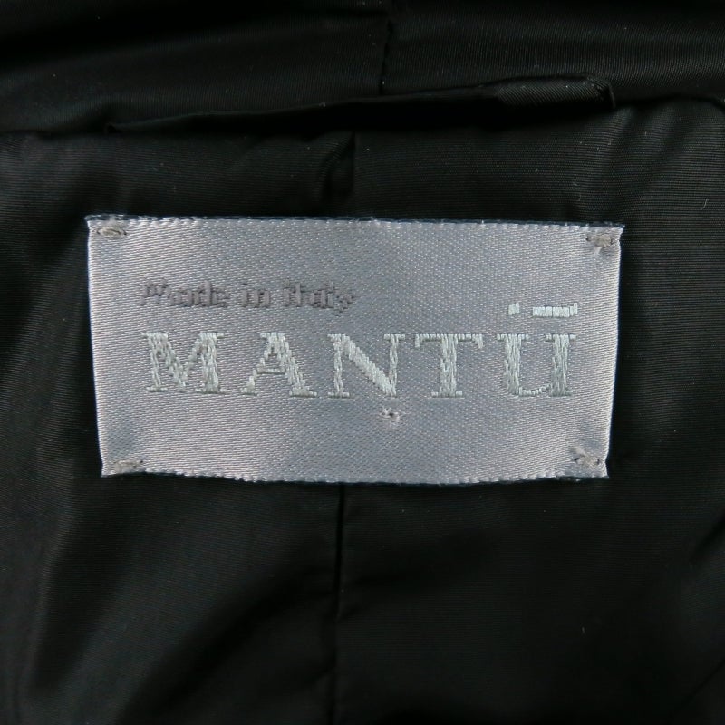 MANTU Size L Black Nylon Short Sleeve Wool Trim Puff Coat 6