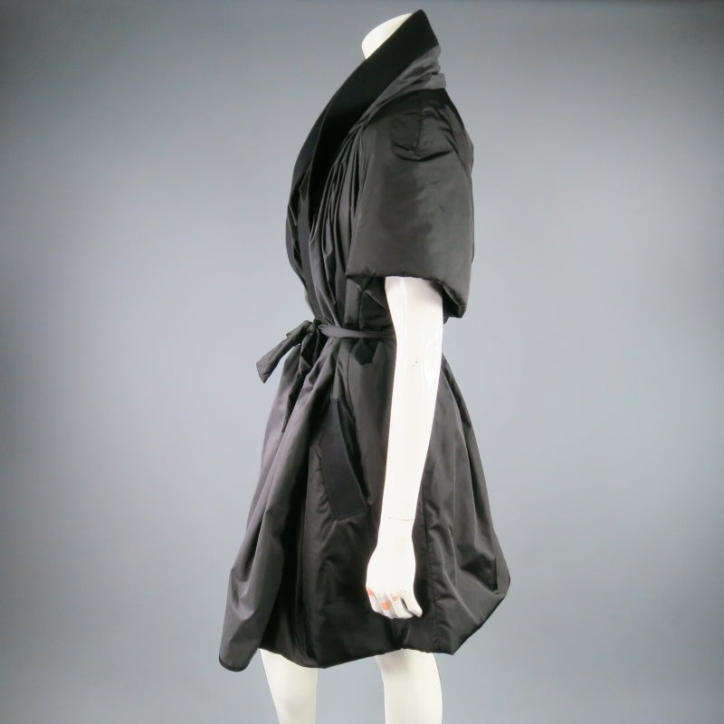 MANTU Size L Black Nylon Short Sleeve Wool Trim Puff Coat 4