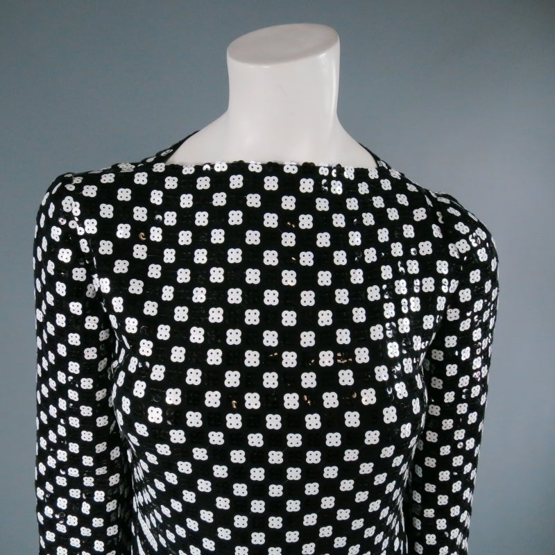 Women's MARC JACOBS Size 4 Black & White Checkered/Striped Sequin Mod Gown SS2013