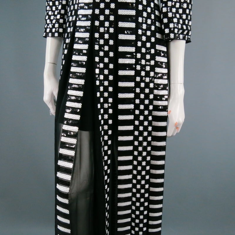 MARC JACOBS Size 4 Black & White Checkered/Striped Sequin Mod Gown SS2013 In Excellent Condition In San Francisco, CA