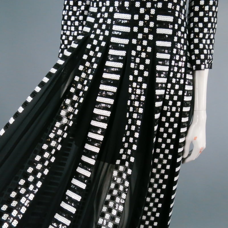 MARC JACOBS Size 4 Black & White Checkered/Striped Sequin Mod Gown SS2013 2